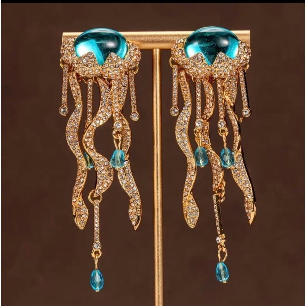 24K Gold Plated Jellyfish Diamond Earrings